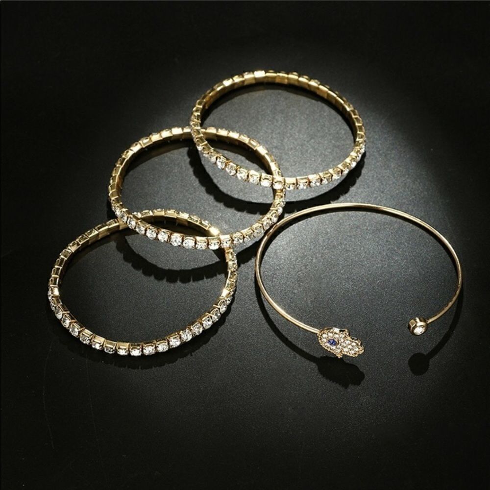Bracelets Pack (4) Hamsa Rhinestone/ Zinc Alloy
